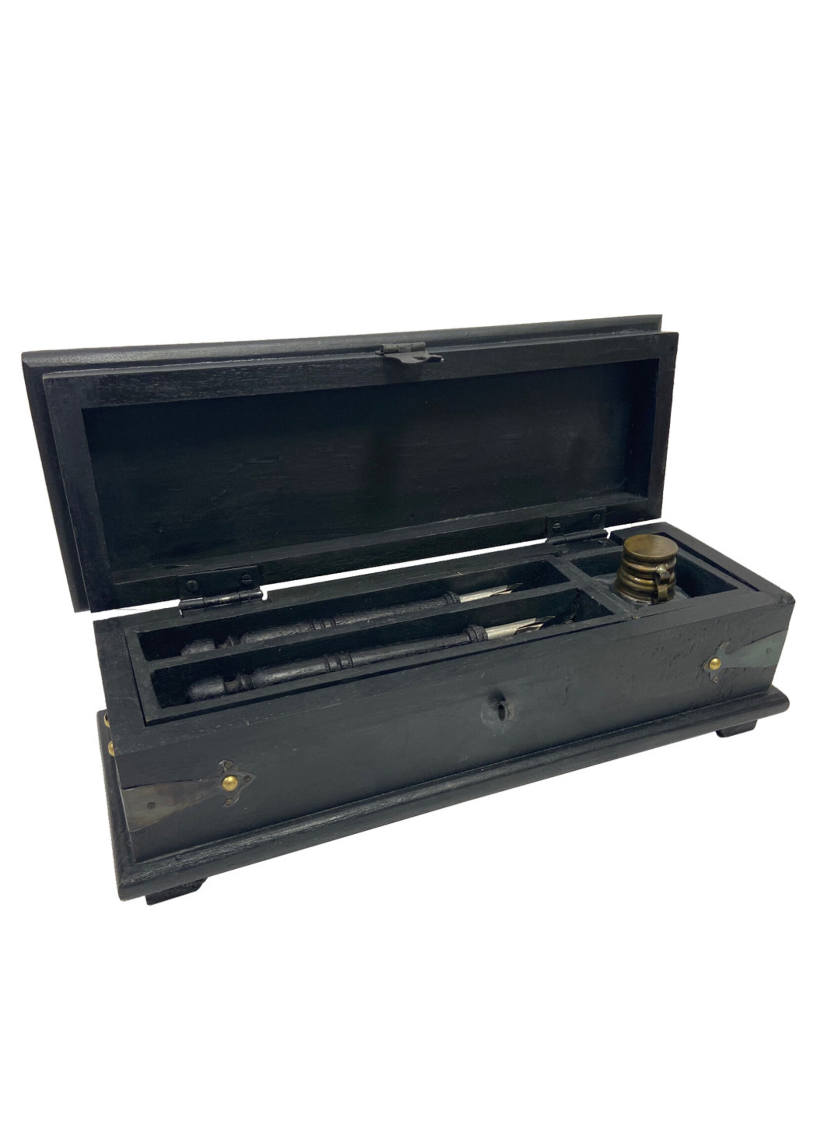12″ Black Colonial Wood Writing Pen Box w/ Accessories