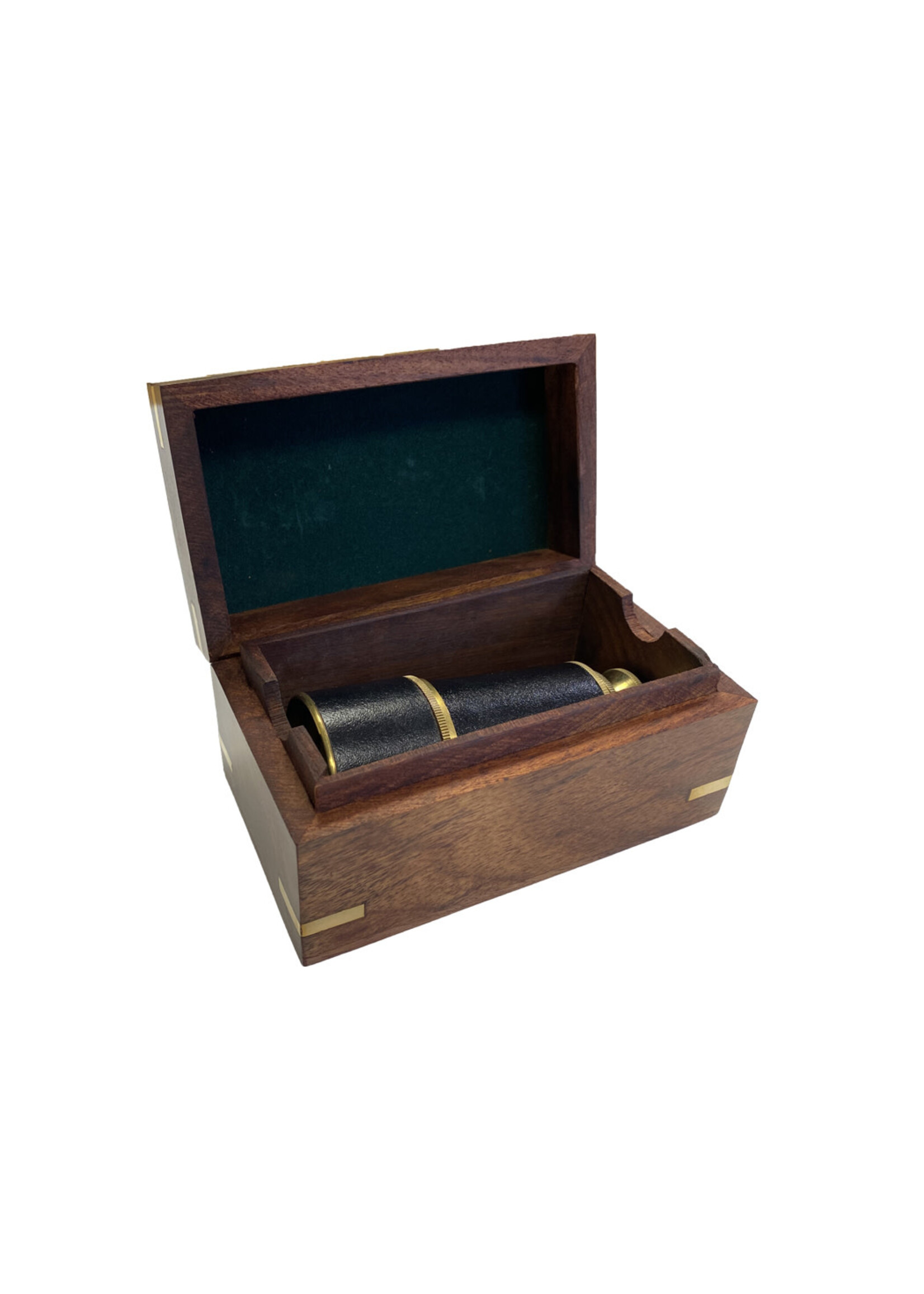 Brass Leather-Wrapped Pocket Telescope w/ Wood Display Box