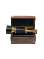 Brass Leather-Wrapped Pocket Telescope w/ Wood Display Box