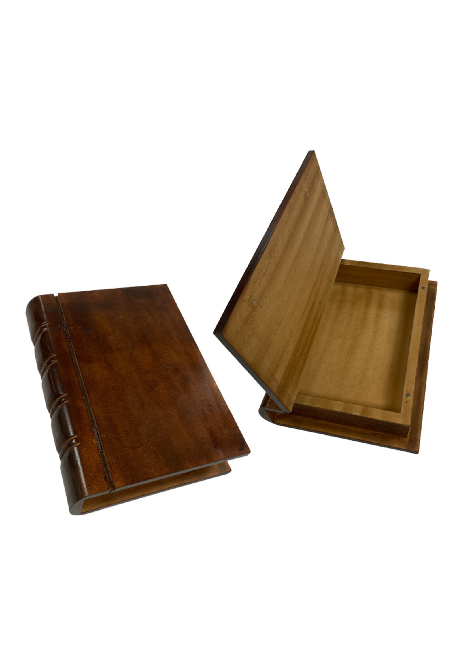 10″ Brown Faux Leather Hollow Book Safe Storage Box