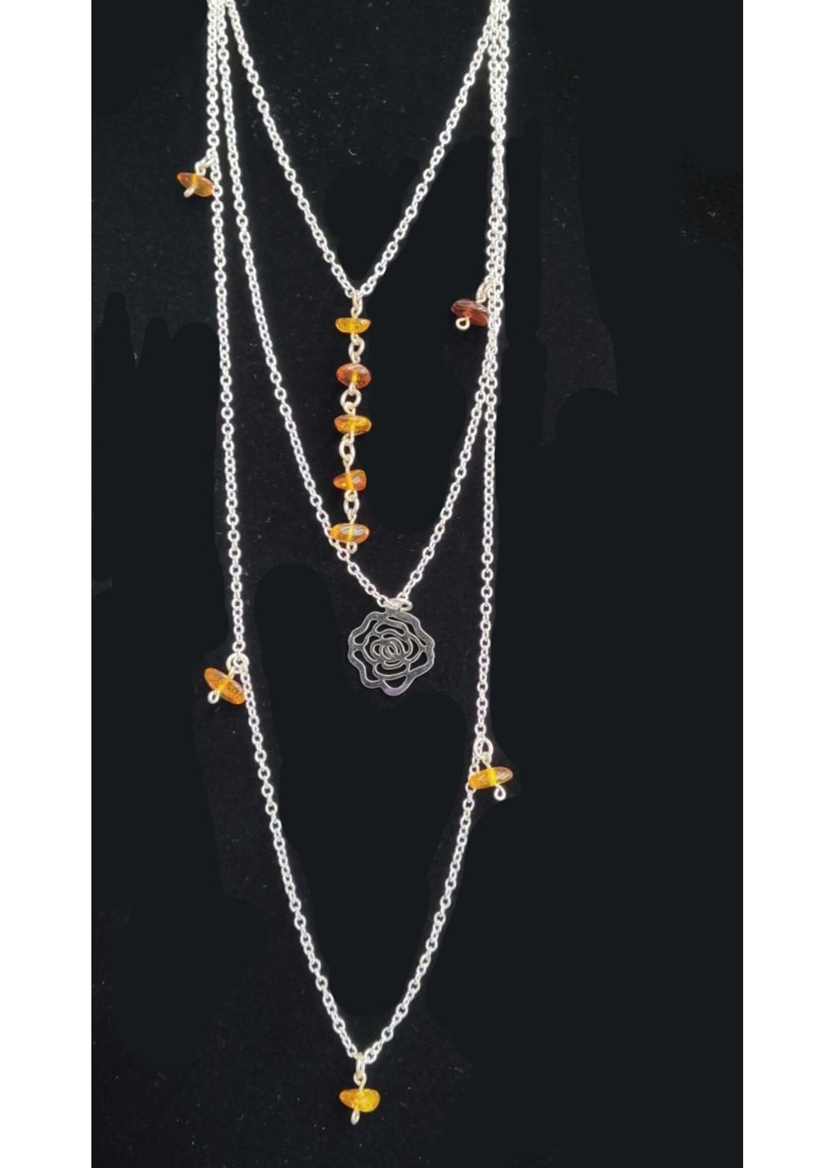 Amber Silver Rose Necklace