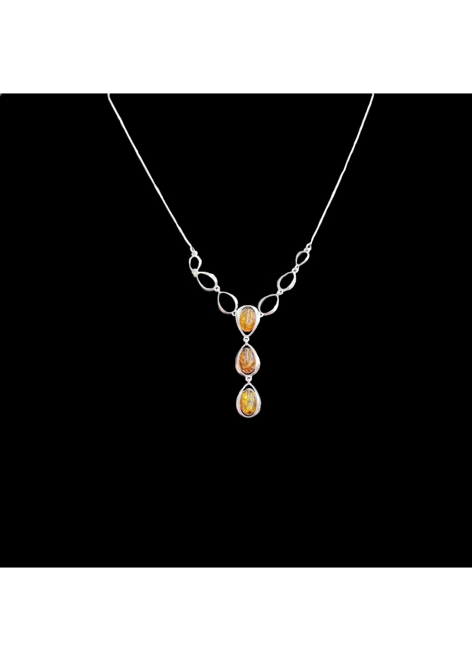 Honey Three Stone Stacked Dangle Amber Necklace