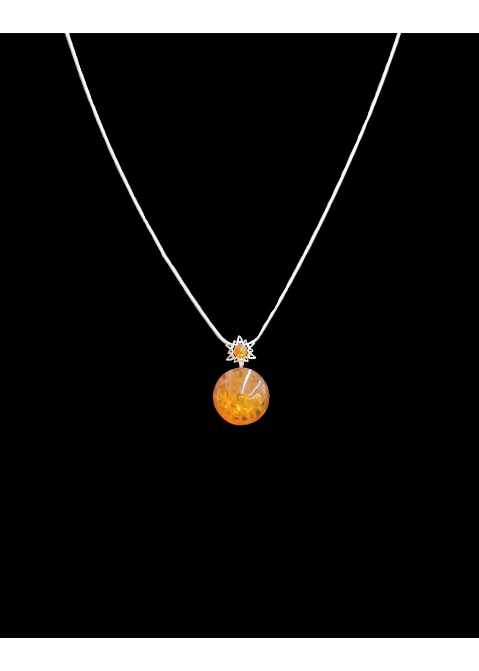 Honey Amber Round Chunk with Sterling Silver Star Necklace