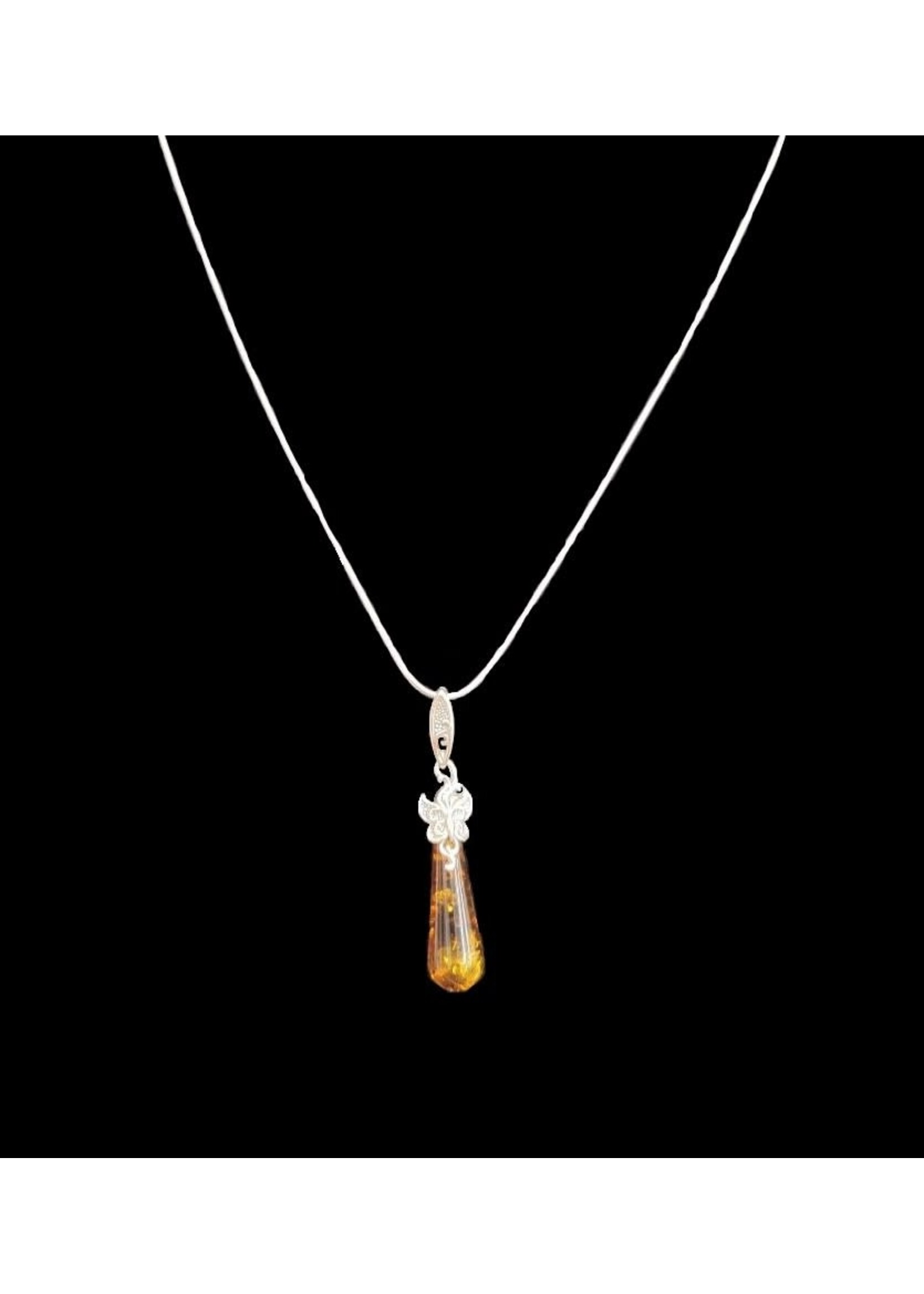 Honey Amber Tapered Butterfly Pendant Necklace