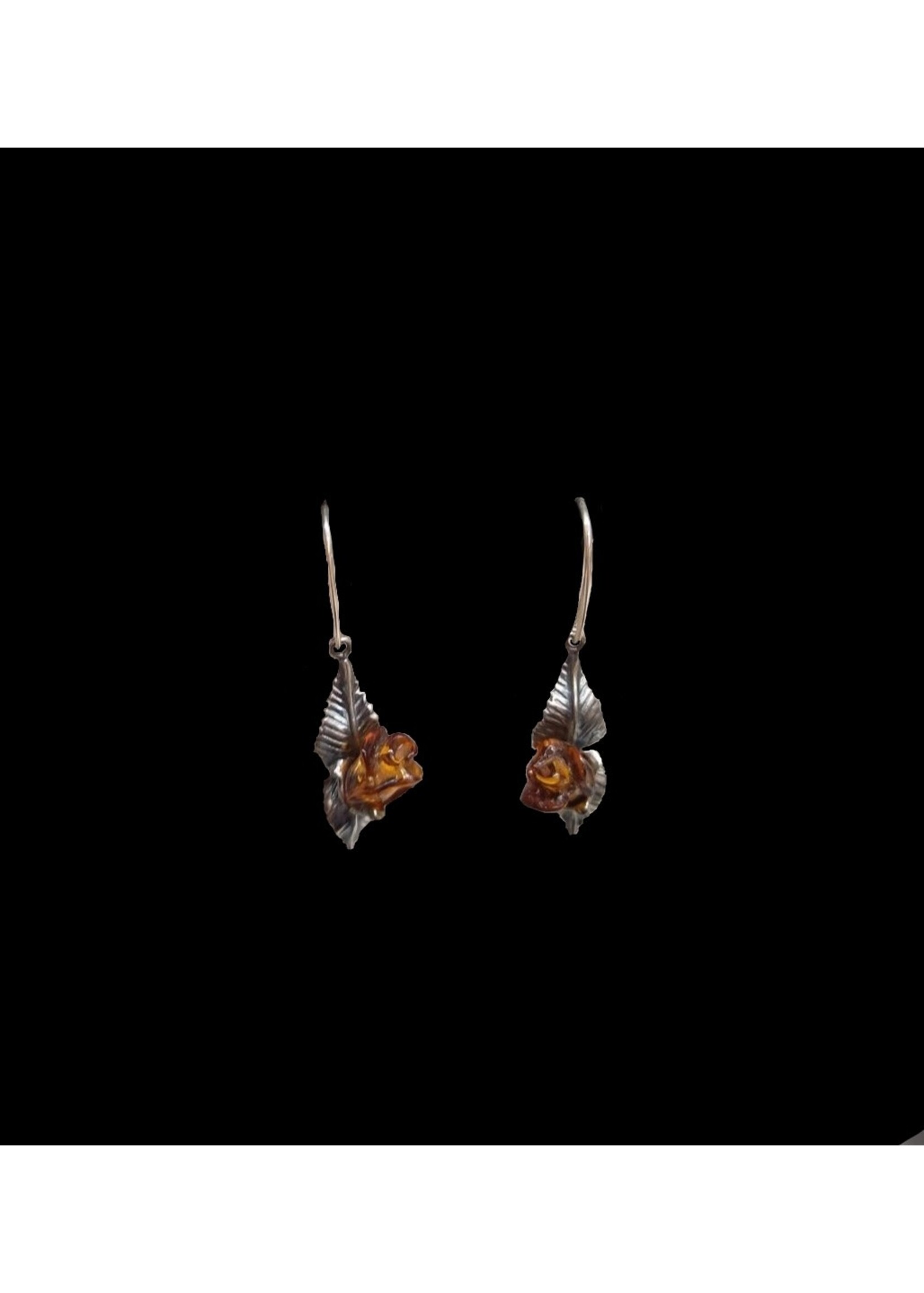 Amber Rosebud Dangle Earrings