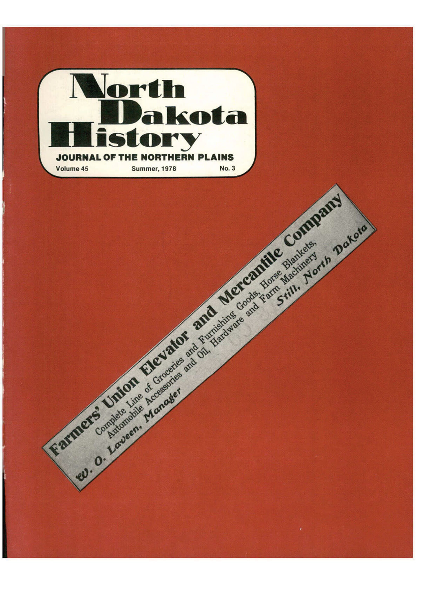 North Dakota History Journal Volume 45 No. 3 Summer, 1978