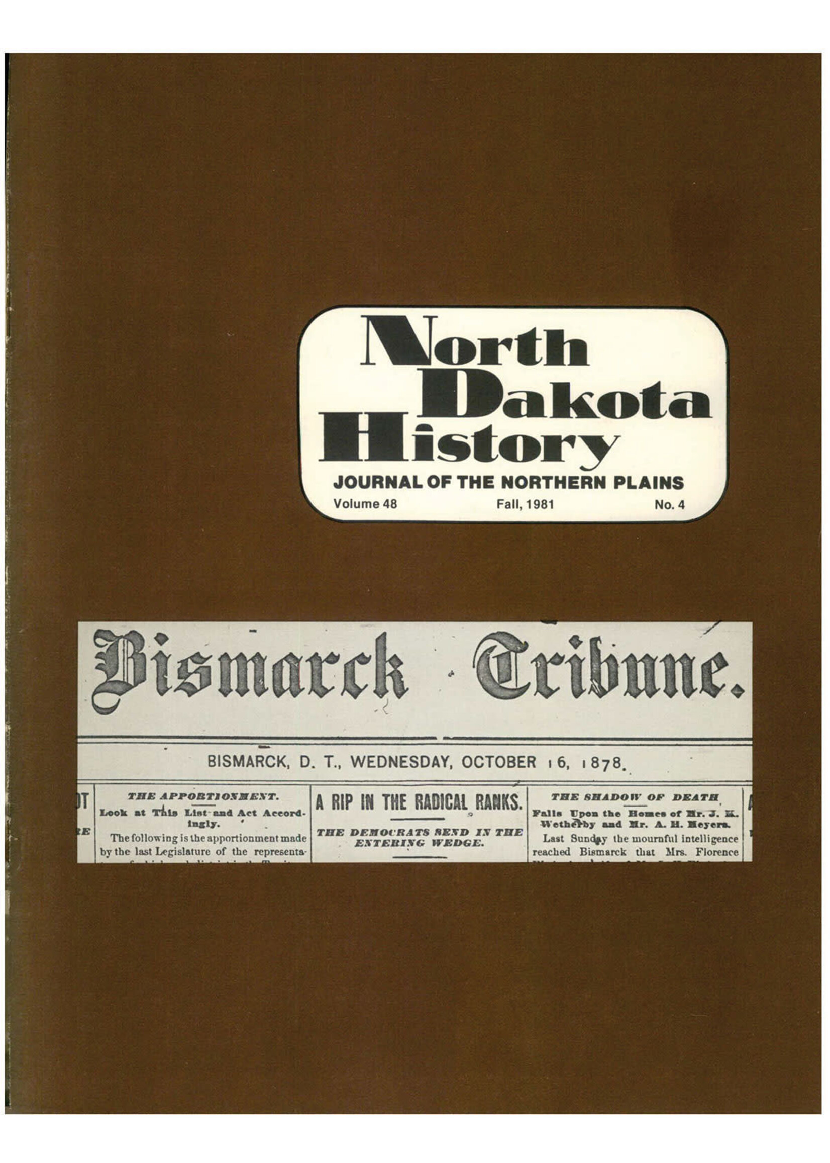 North Dakota History Journal Volume 48 No.4 Fall, 1981