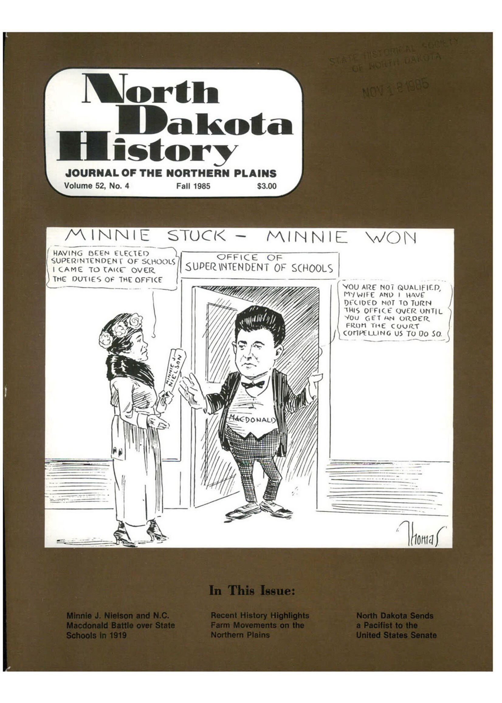 North Dakota History Journal Volume 52 No. 4 Fall 1985