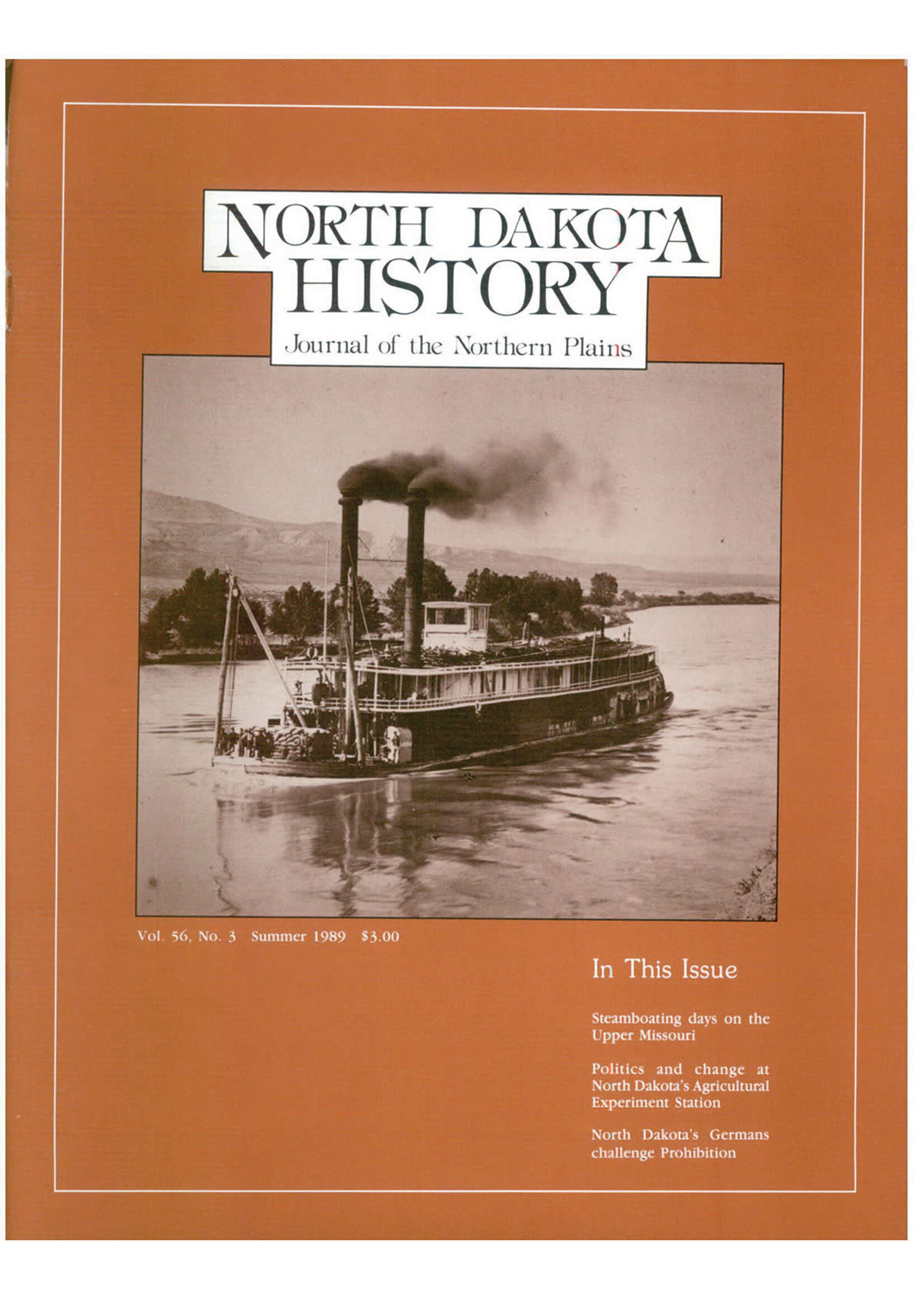 North Dakota History Journal Volume 56 No. 3 Summer, 1989