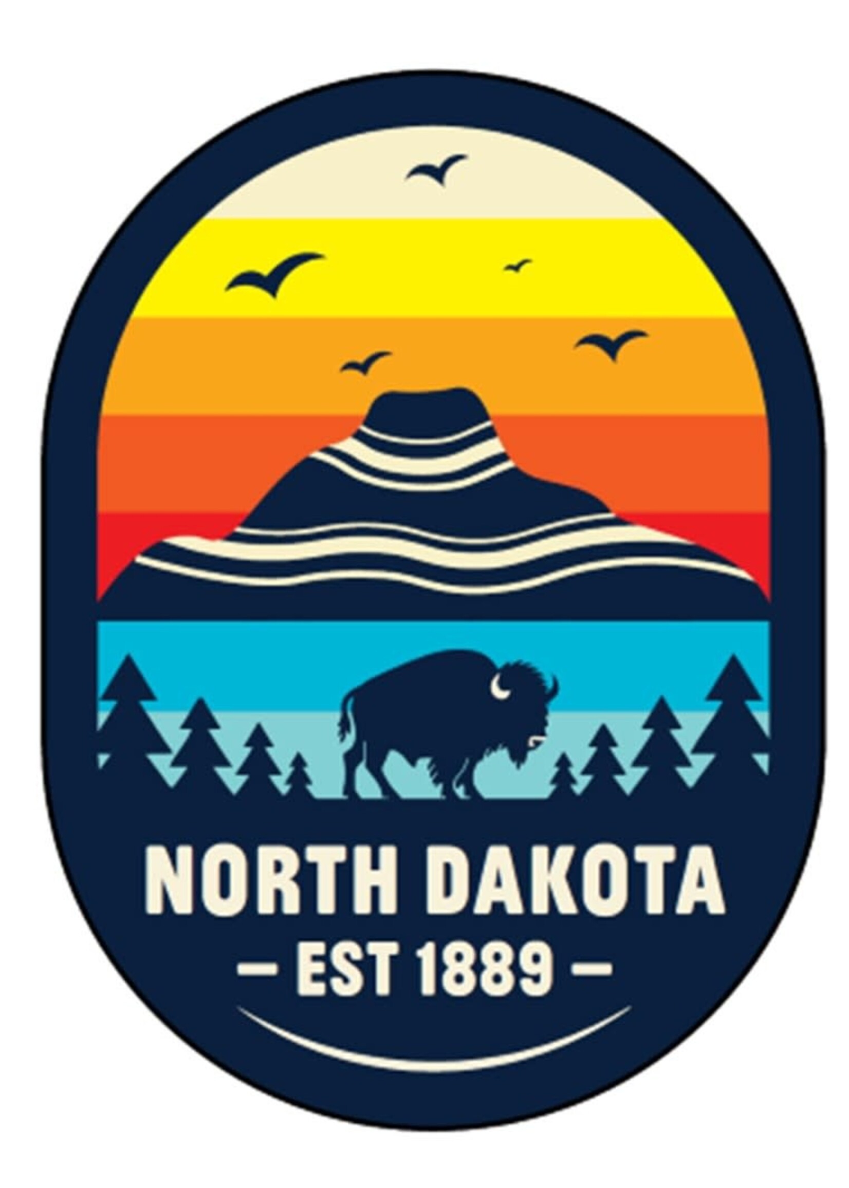 Bison Landscape North Dakota EST 1889 Oval Acrylic Magnet