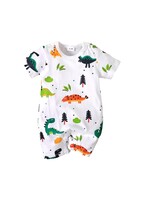 Allover Cartoon Dino Short Sleeve Romper