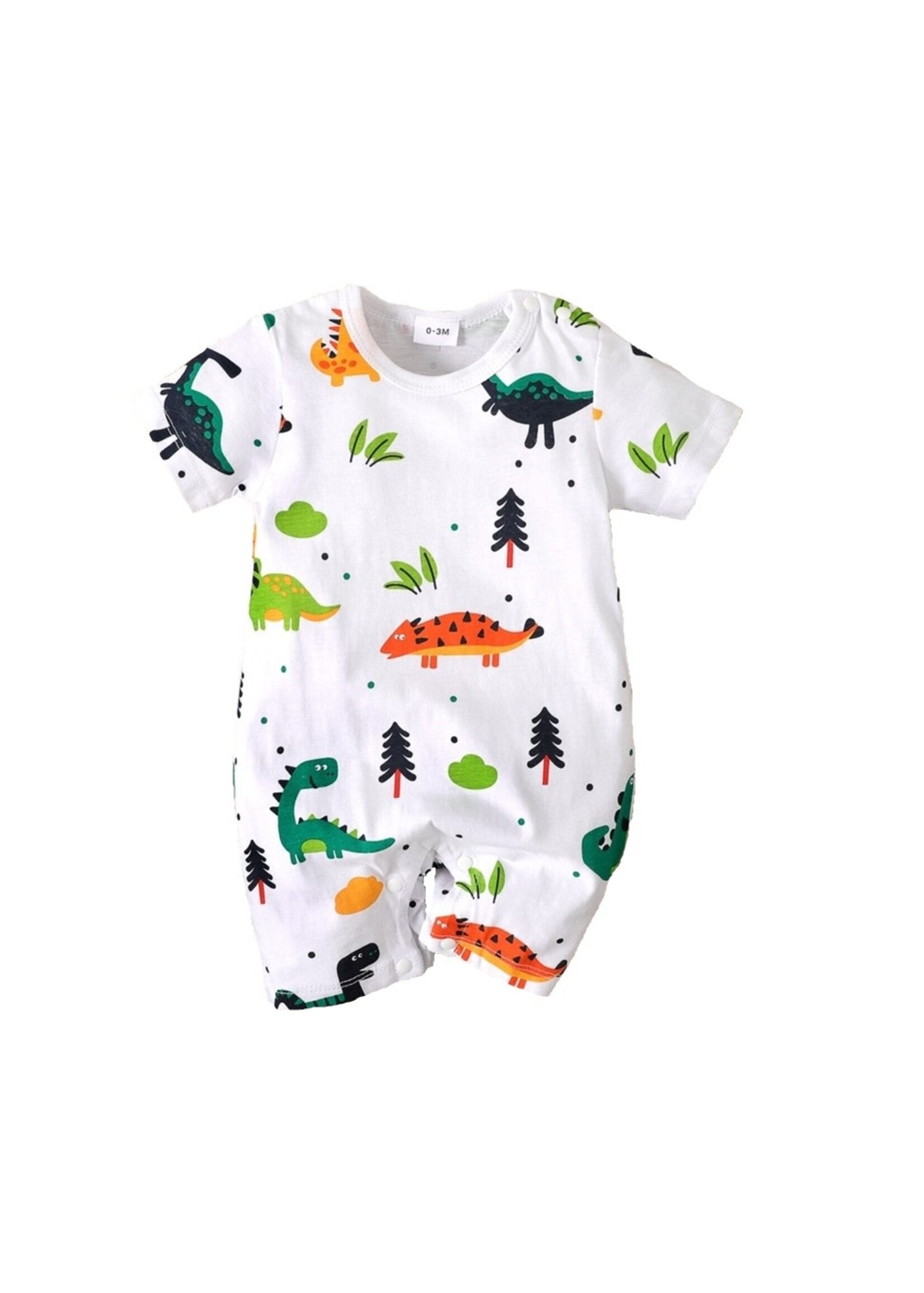 Allover Cartoon Dino Short Sleeve Romper