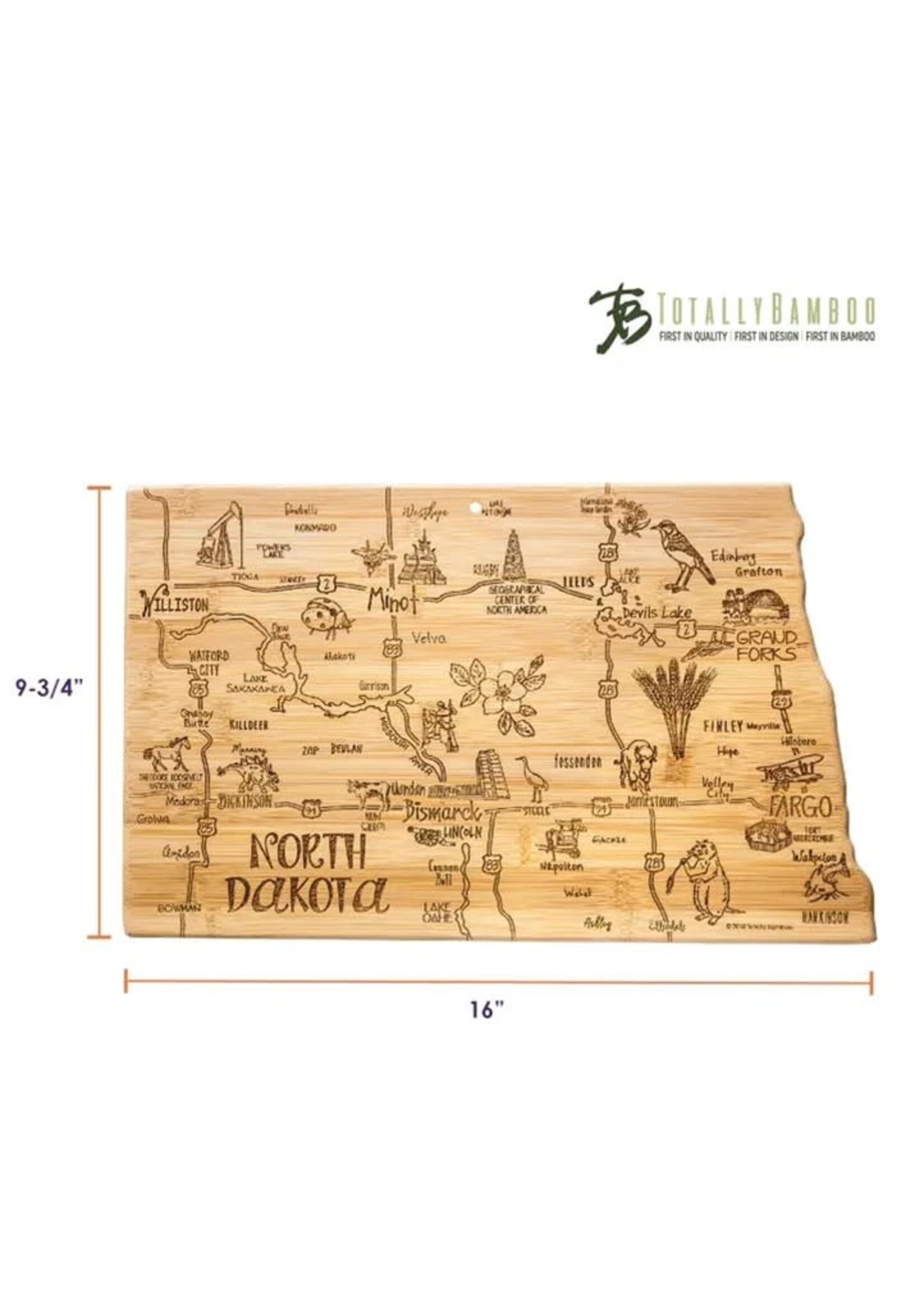 Destination North Dakota State-Shaped Cutting Board