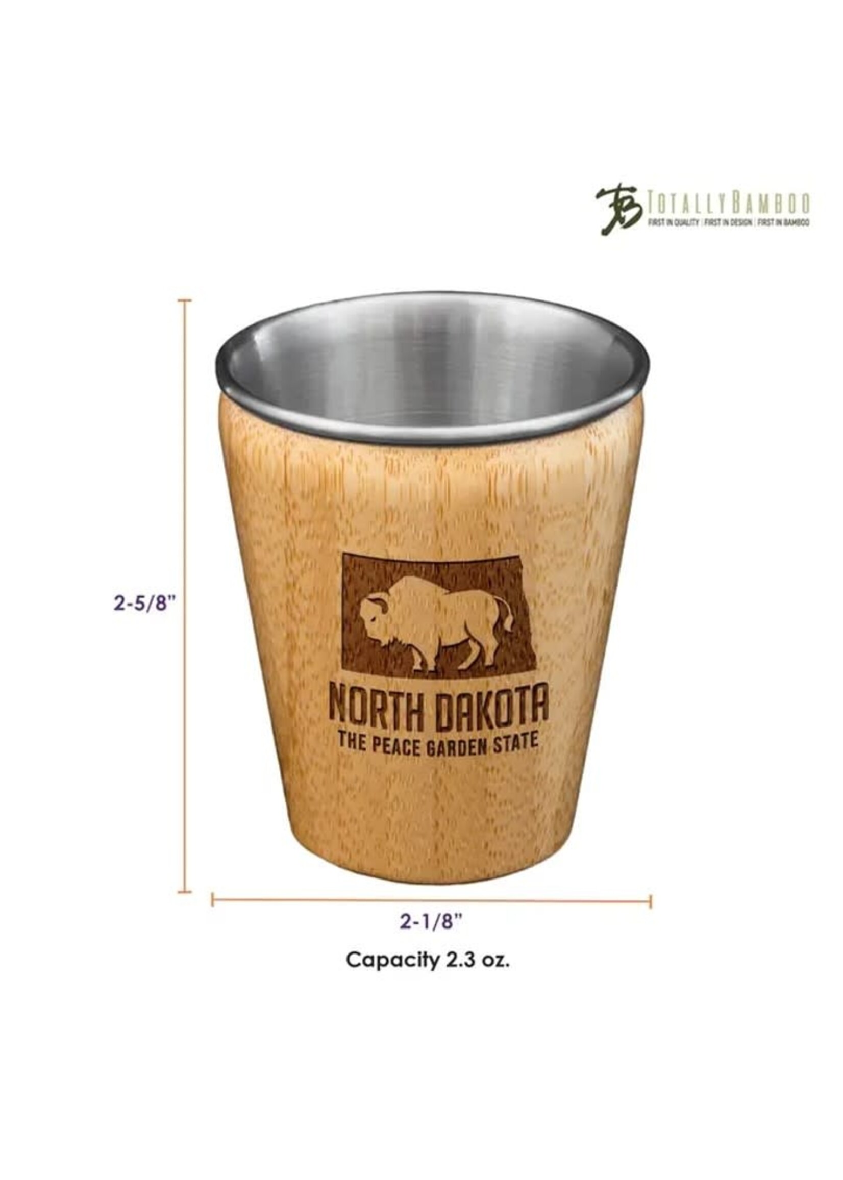 North Dakota Engraved Shot Glass, Bamboo & Stainless Steel