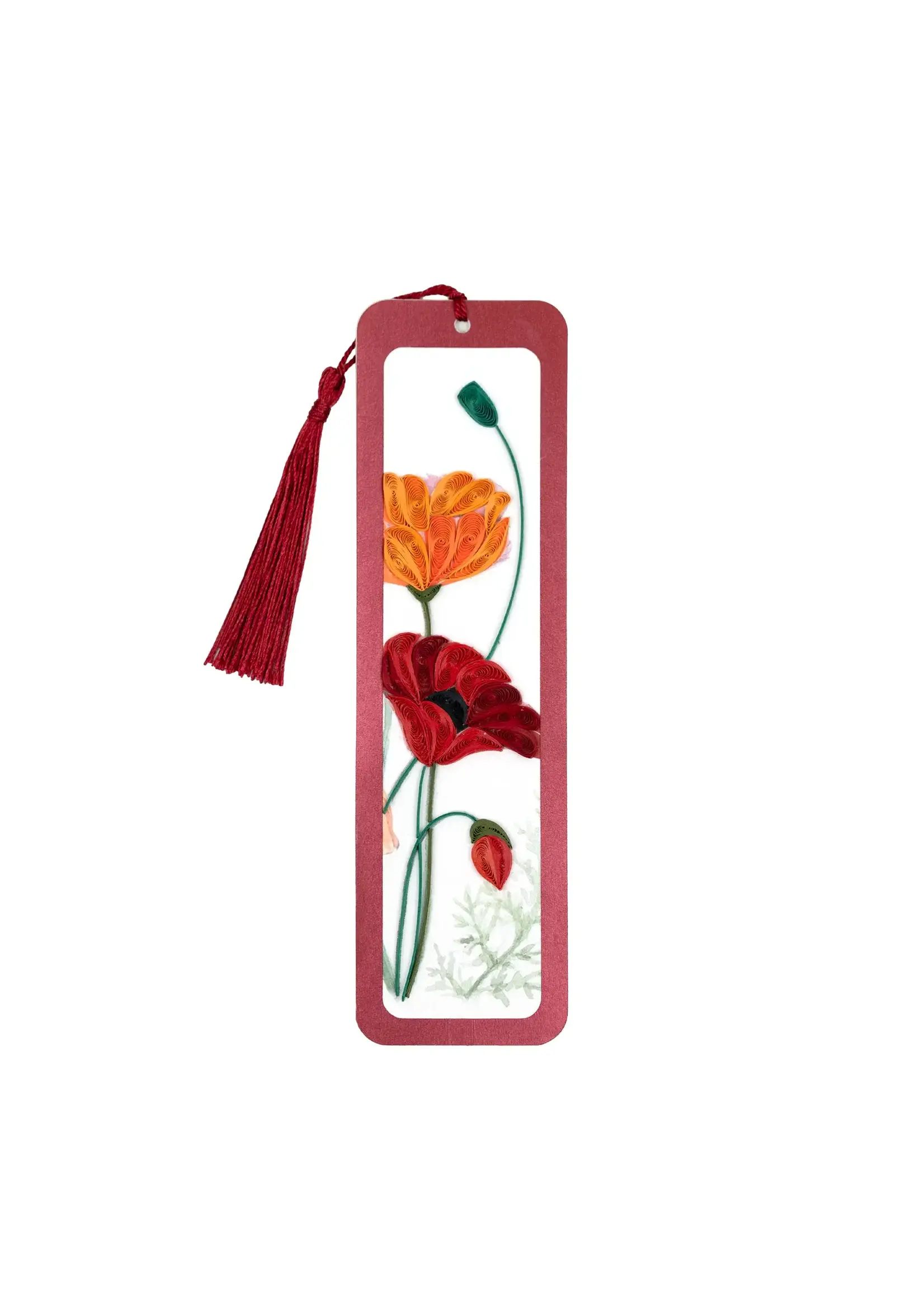 Red and Orange Poppies Handmade Quilled Paper Bookmark