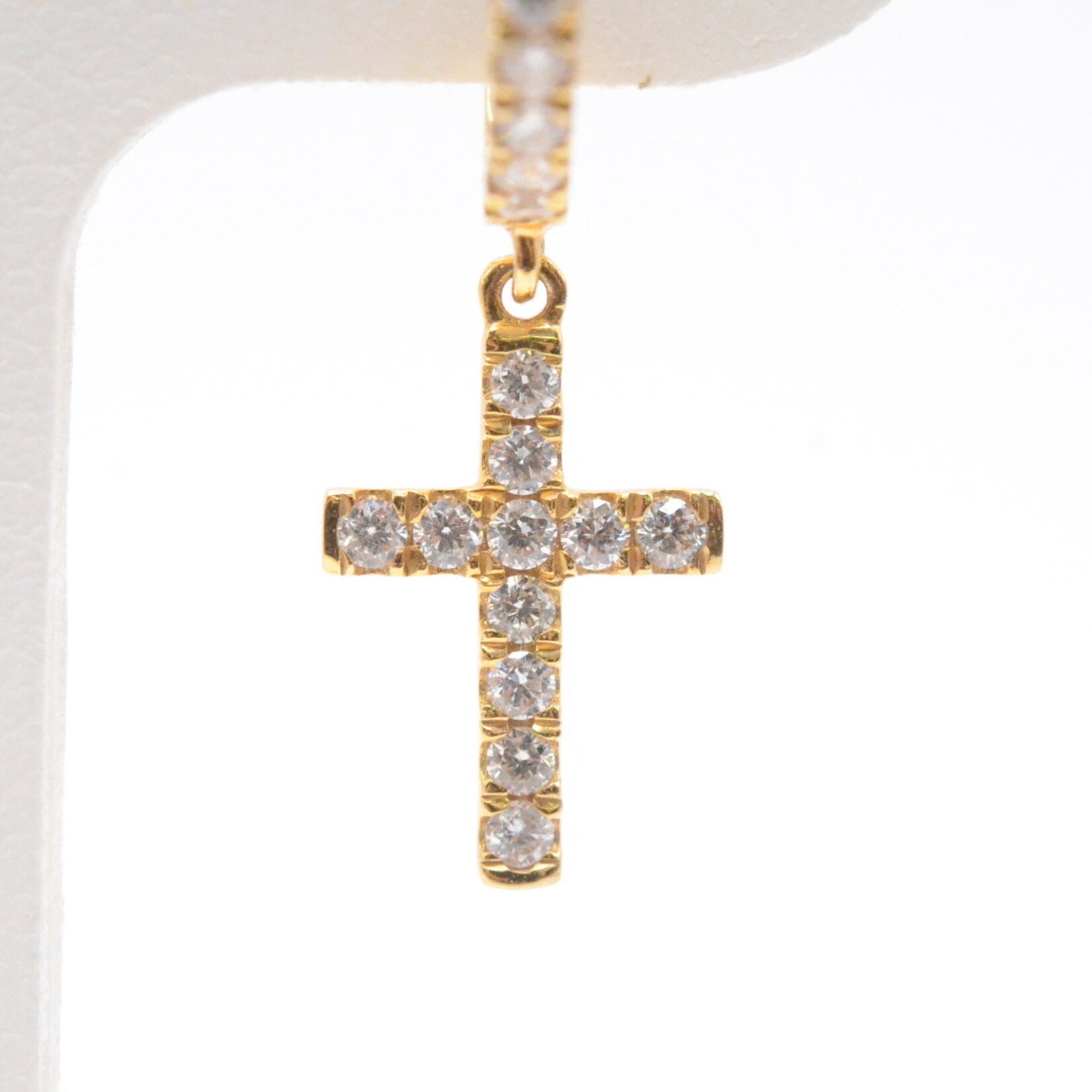 0.65cttw. Diamond 14k Yellow Gold Dangle Cross Huggie Earrings