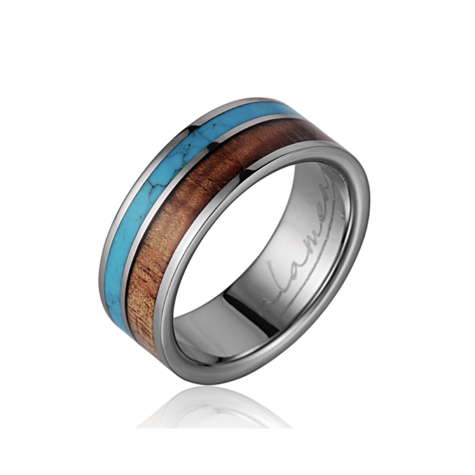 Alamea 8mm Titanium Koa Turquoise Ring