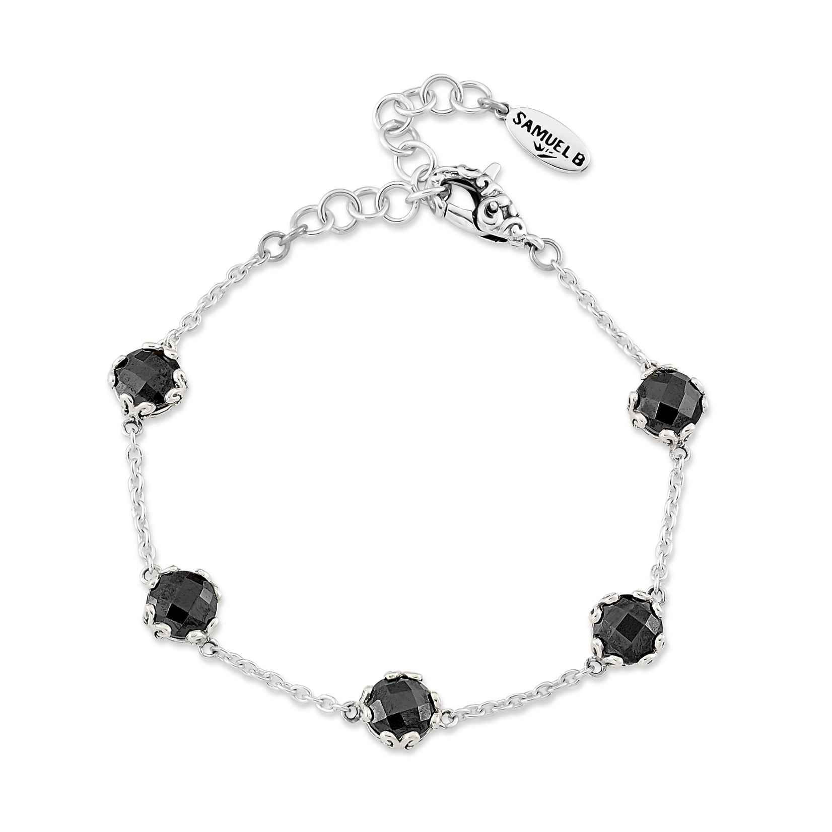 Royal Bali Genuine Stone Black Spinel Station Bracelet