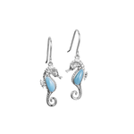 Alamea Sterling Silver Larimar Sea Horse Earrings