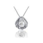 Alamea Sterling Silver Pearl and CZ's Shell Necklace