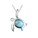 Alamea Sterling Silver Larimar Swimming Turtle Necklace