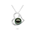 Alamea Sterling Silver Tahitian Pearl Heart w/ CZ Necklace