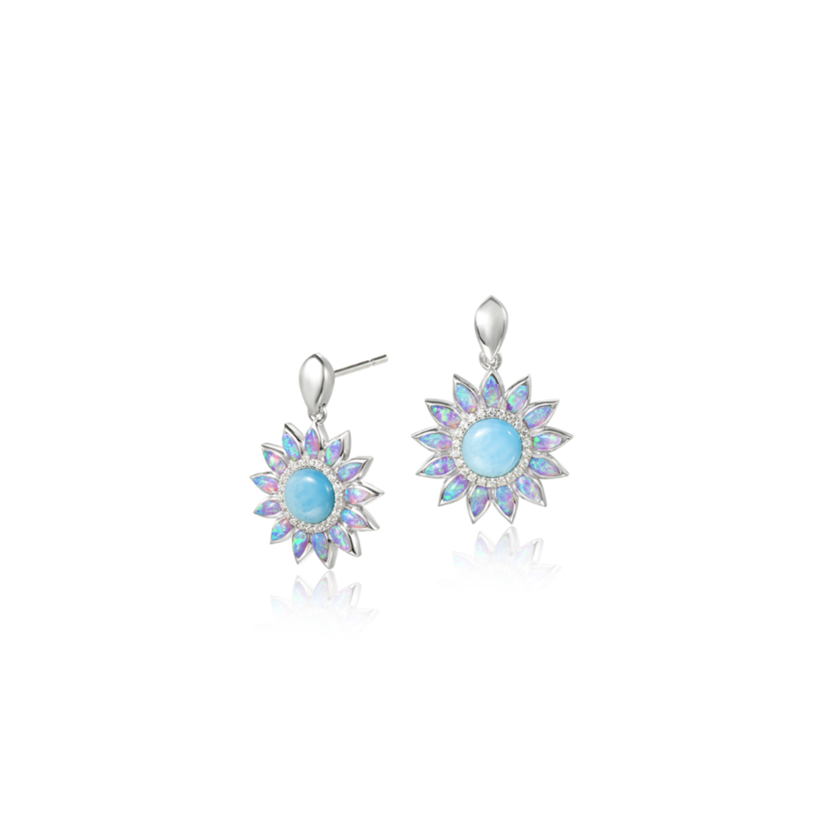 Alamea Sterling Silver Larimar & Opal Sunflower Earrings