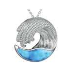 Alamea Sterling Silver Larimar & CZ's Large Wave Necklace