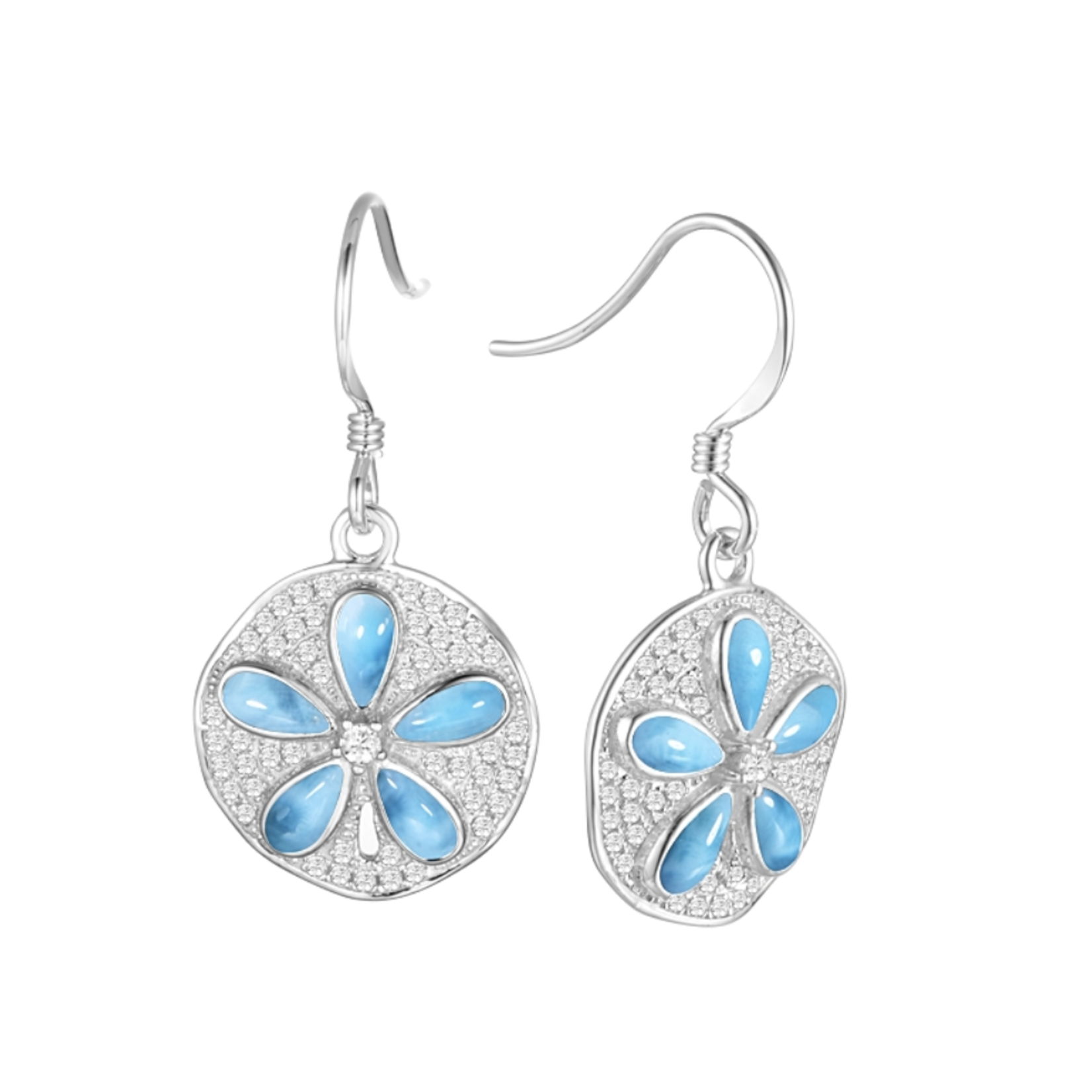 Alamea Sterling Silver Larimar CZ Sand Dollar Earrings