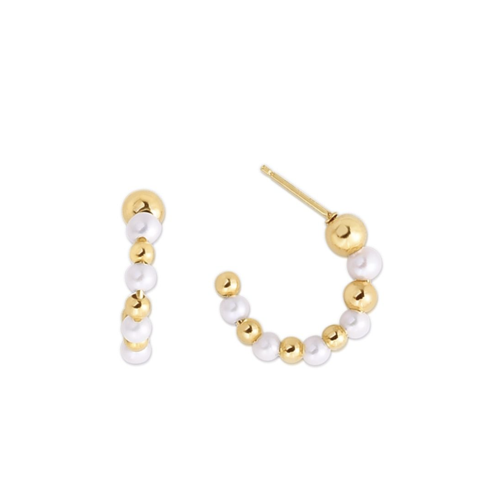 Royal Chain 14K Yellow Gold & Pearl Bead C Hoop Earrings