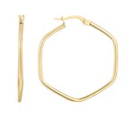Royal Chain 14K Yellow Gold Rounded Edges Hexagon Hoop Earrings