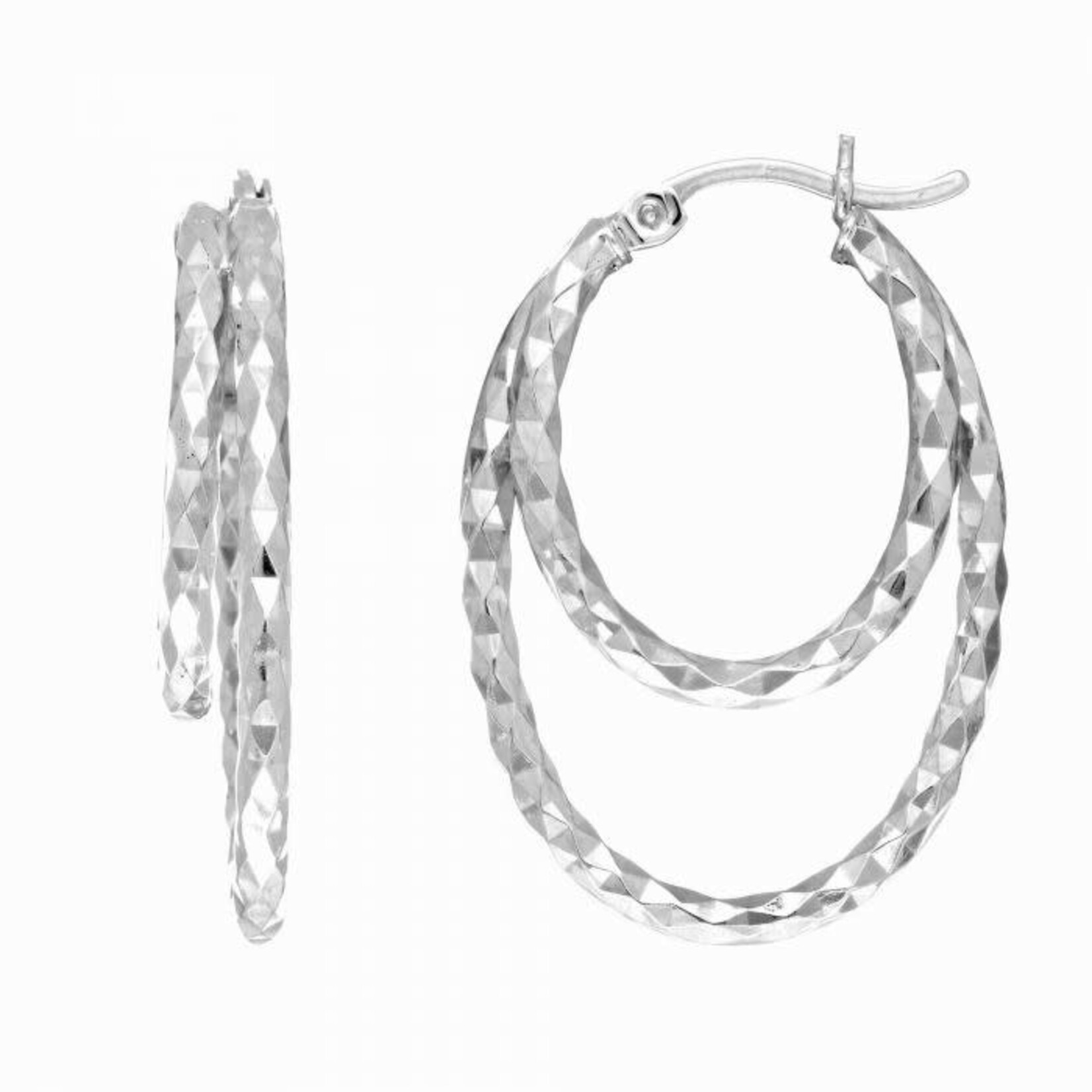 Royal Chain Sterling Silver Double Diamond Cut Hoop Earrings