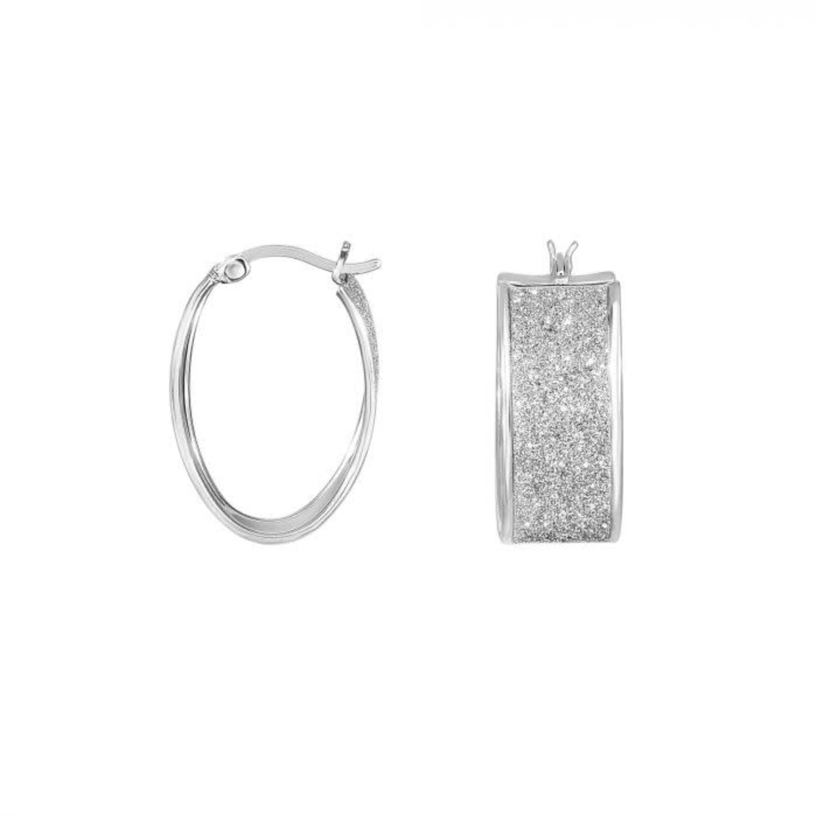 Royal Chain Sterling Silver Wide Oval Glitter Earrings
