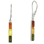 Amber Sterling Silver Long Bar Tricolored Amber Earrings