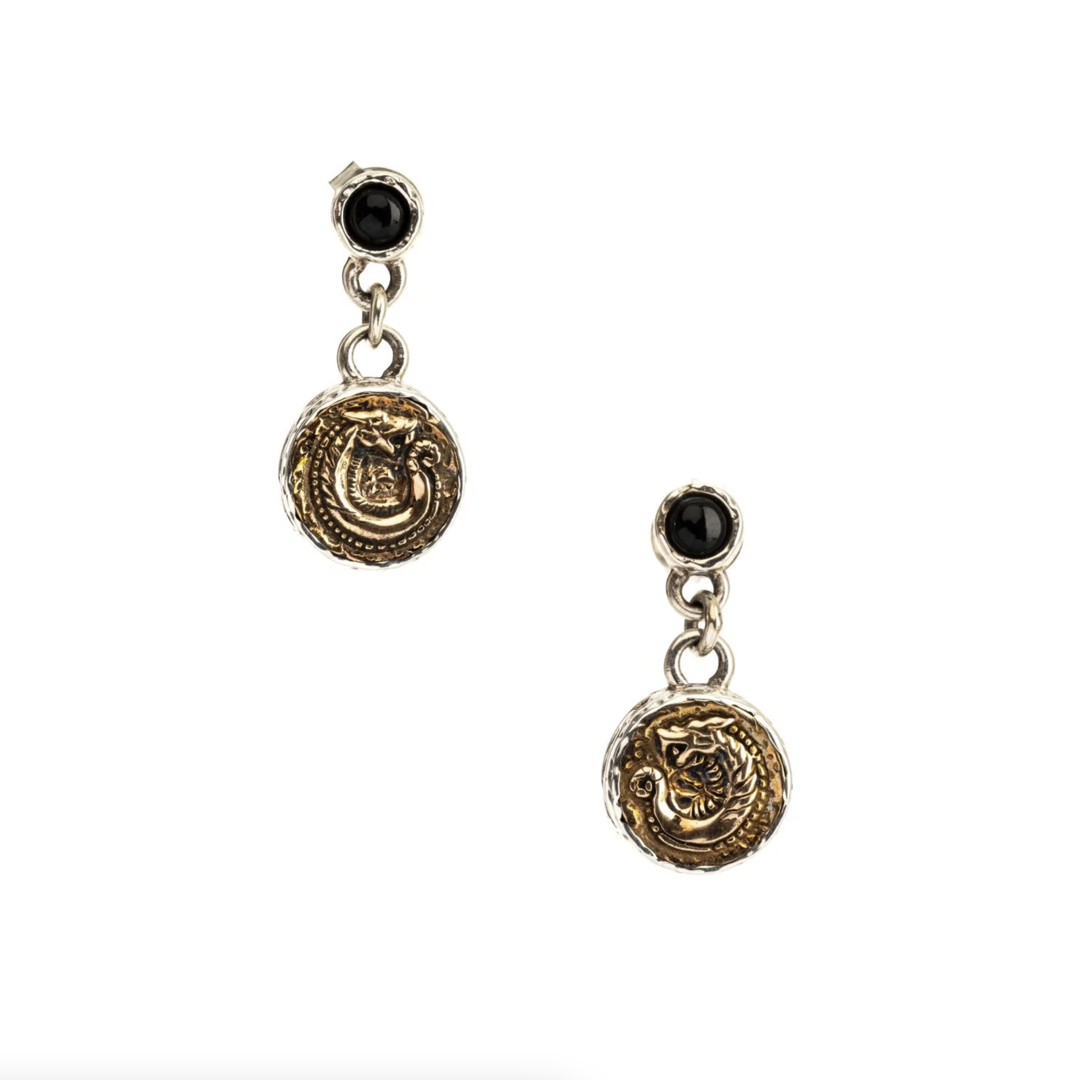 Keith Jack Silver and Bronze Dragon Coin Earrings