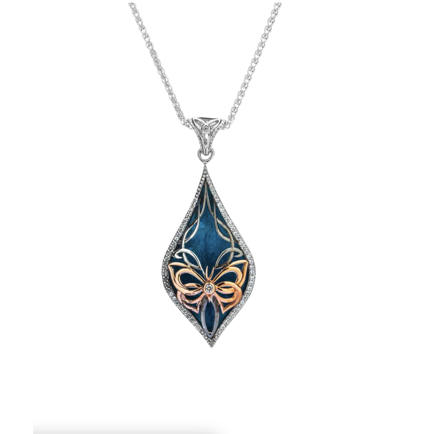 Keith Jack Silver and 10K Rose Gold Cocooned Butterfly Enamel Necklace