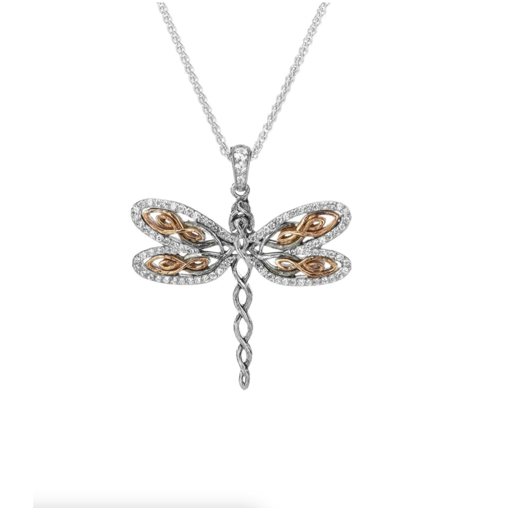 Keith Jack Silver and 10K RG Dragonfly Necklace