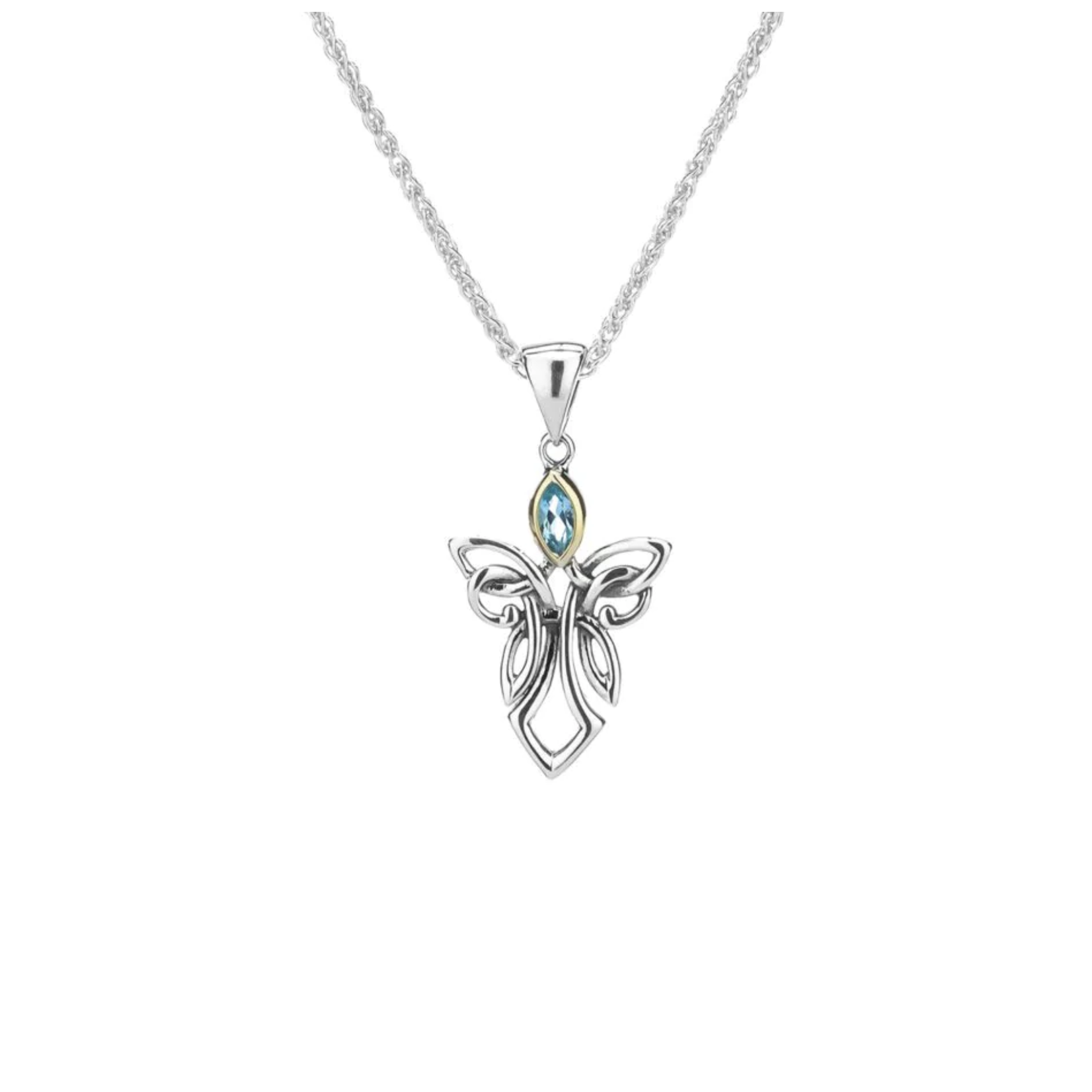 Keith Jack Silver and 10K Gold Blue Topaz Guardian Angel Small Necklace