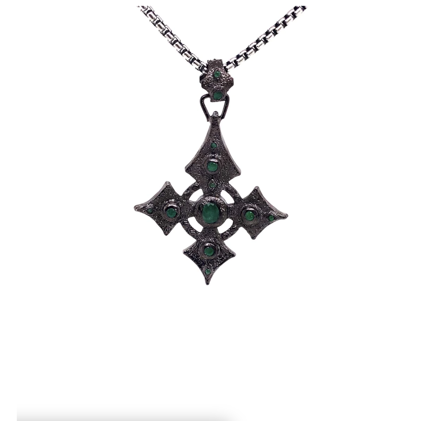 Keith Jack Silver and Black Rhodium Cross Necklace - Emerald