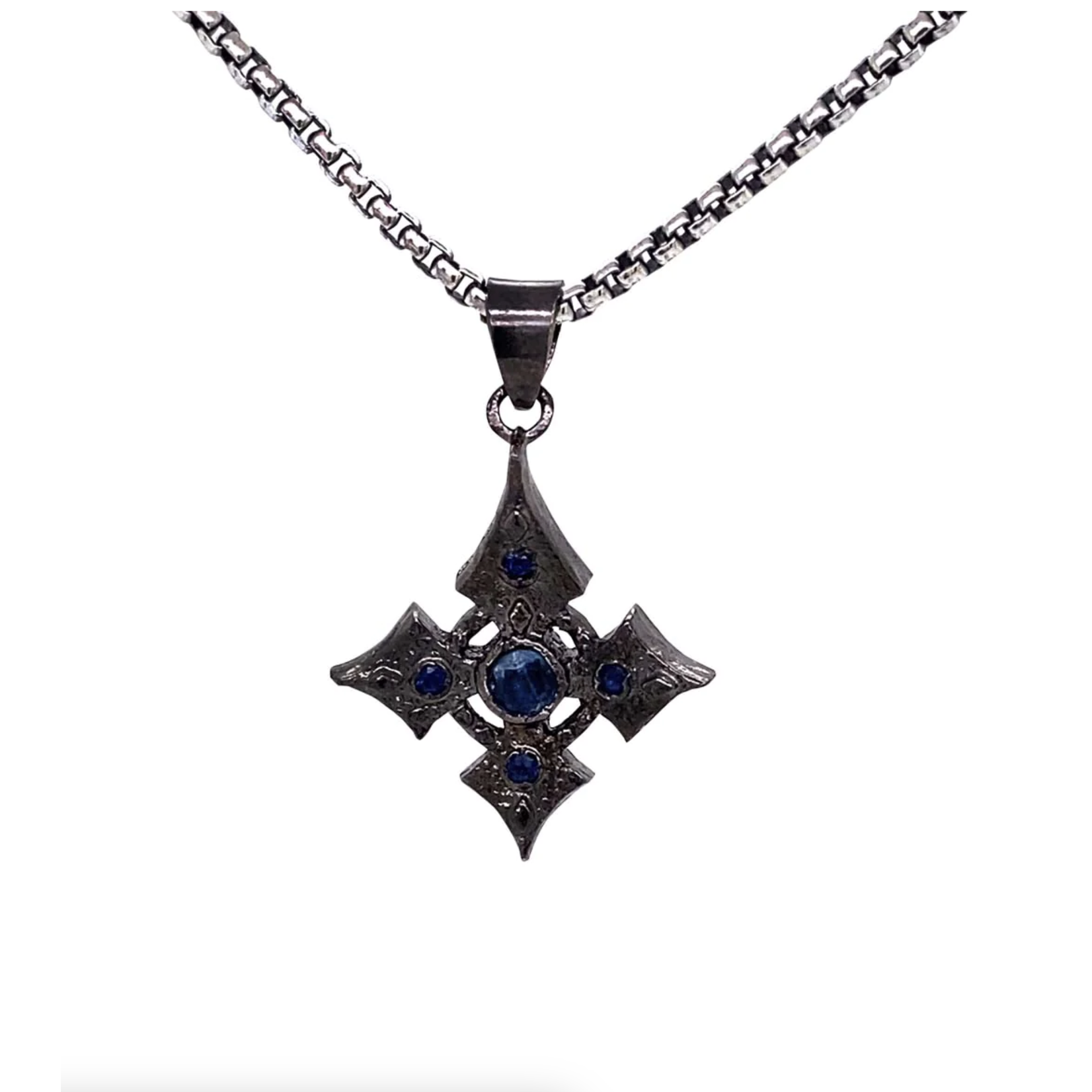 Keith Jack Silver and Black Rhodium Sapphire Cross Necklace