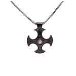 Keith Jack Silver and Black Rhodium Raw Diamond Shield Cross Necklace