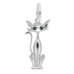 Rembrandt SS Large Cat w Green CZ Eyes Charm
