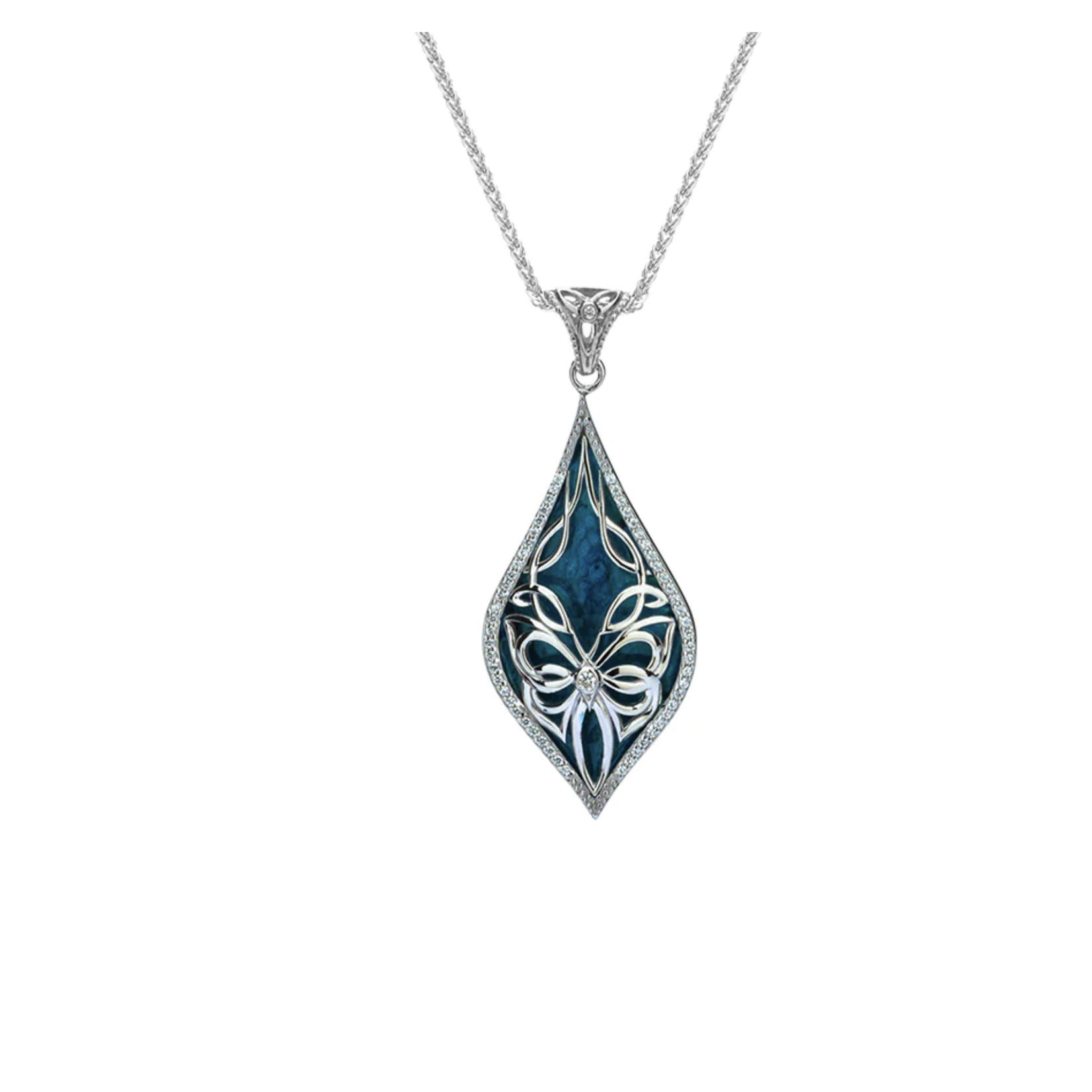 Keith Jack Silver Cocooned Butterfly Enamel Necklace