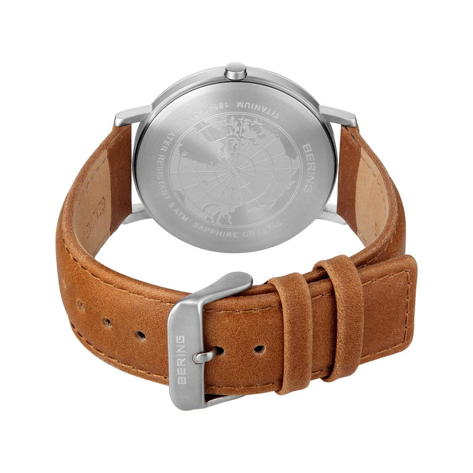 Bering Brown Leather Green Face Watch