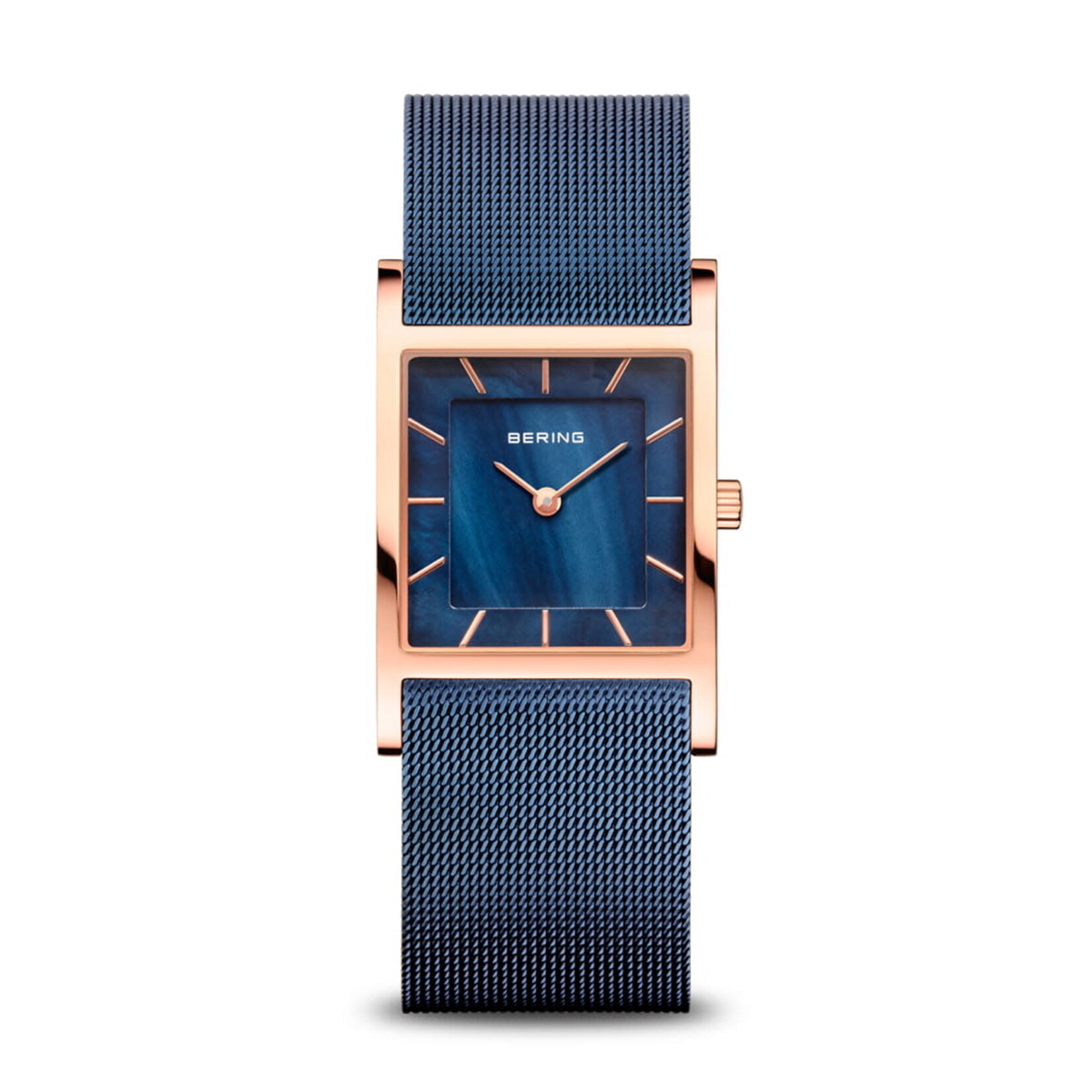 Bering Navy Square Rose Gold Mother of Pearl Watch