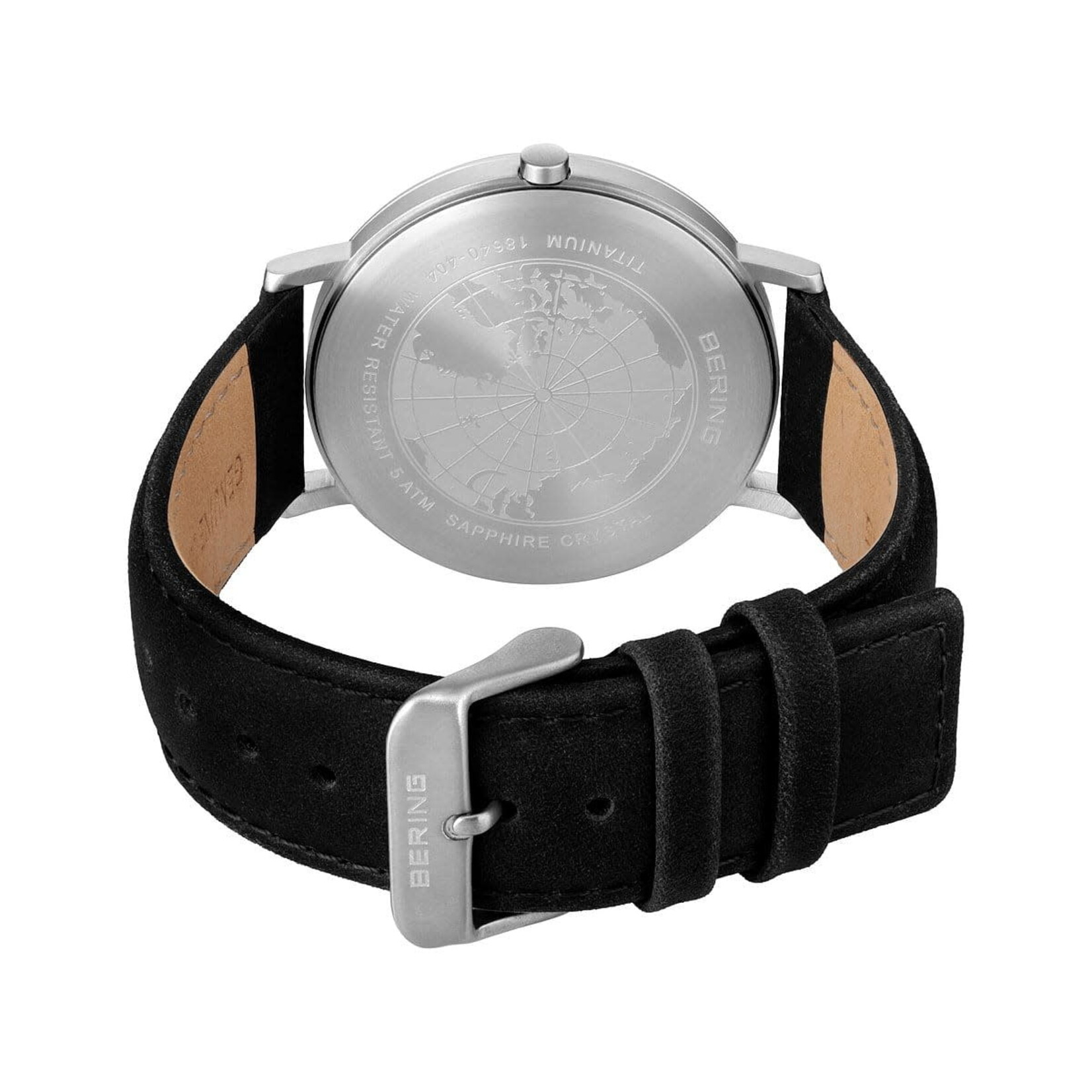 Bering Black Leather White Face Watch