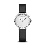 Bering Black Leather Small White Face Watch