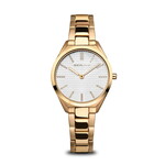 Bering Polished Gold Links w/ Ultra Slim Textured White Face Watch