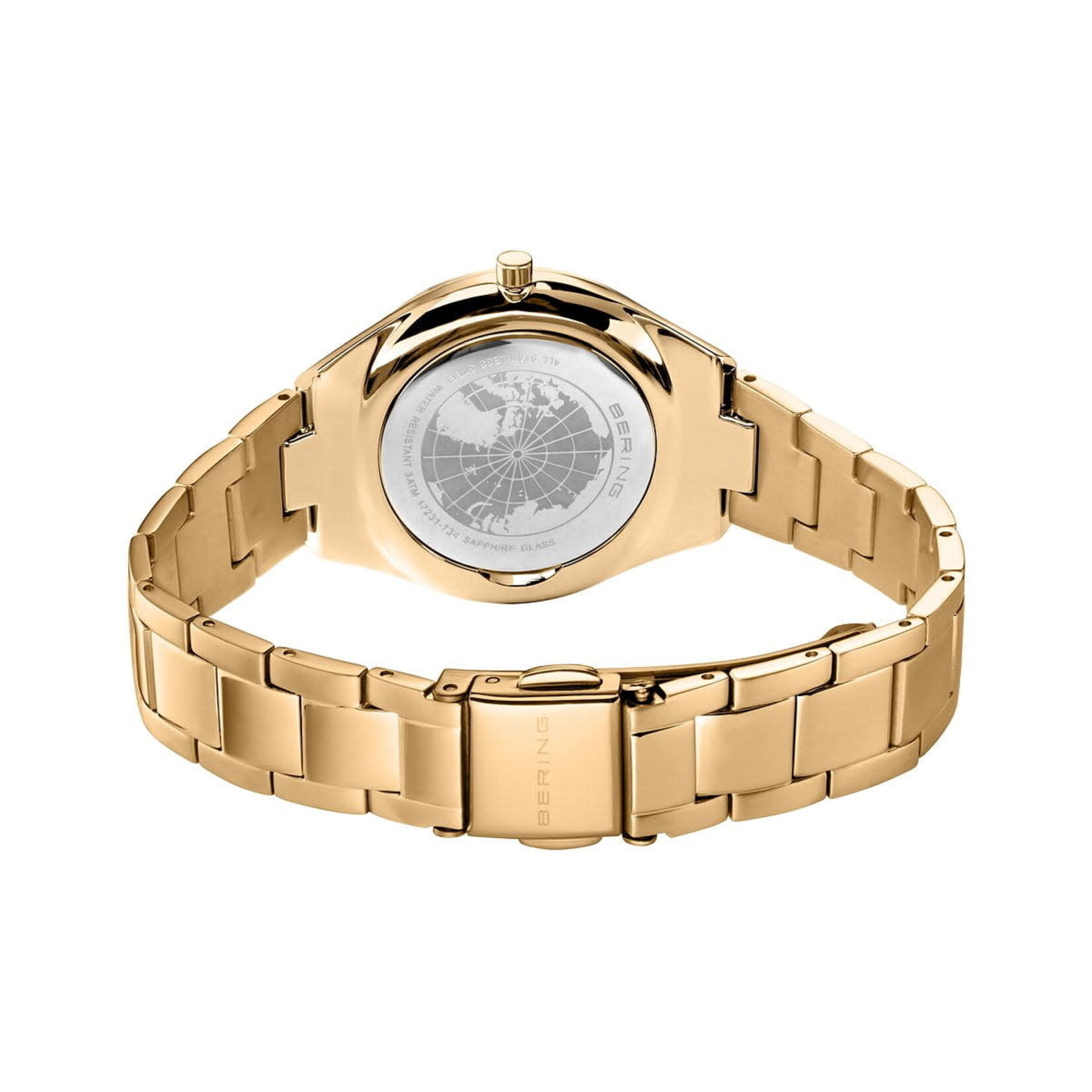 Bering Polished Gold Links w/ Ultra Slim Textured White Face Watch