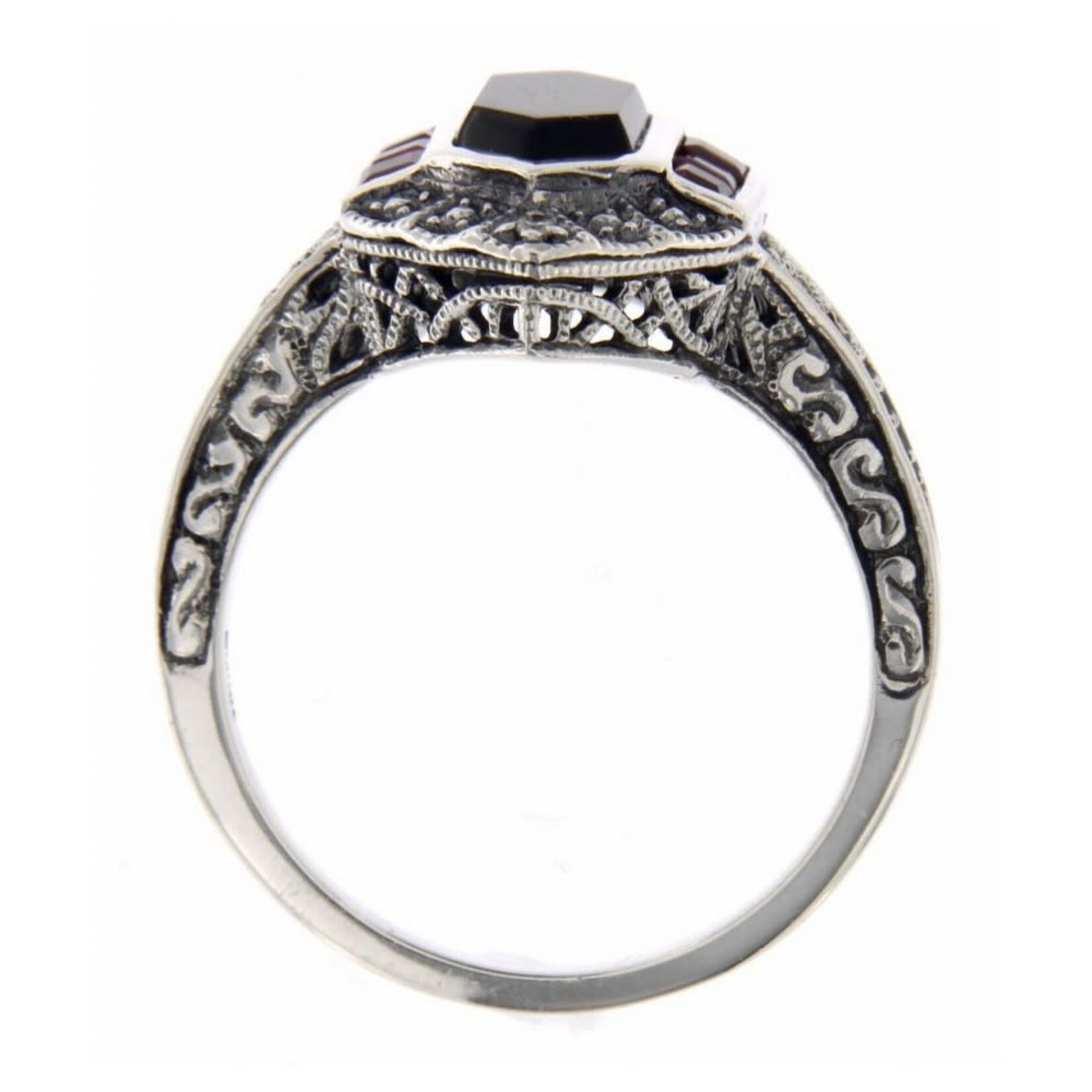 Trufili Art Deco Black Onyx, Ruby & Diamond Ring